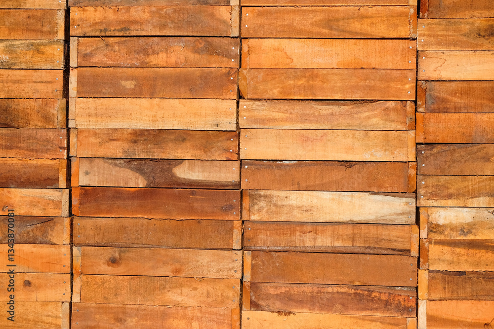 Poster brown wooden box stack pattern and texture background.for graphic design,3d rendering and banner bac
