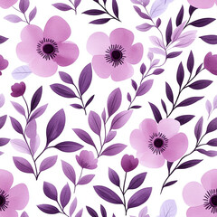 seamless pattern Delicate watercolor florals in purple hues