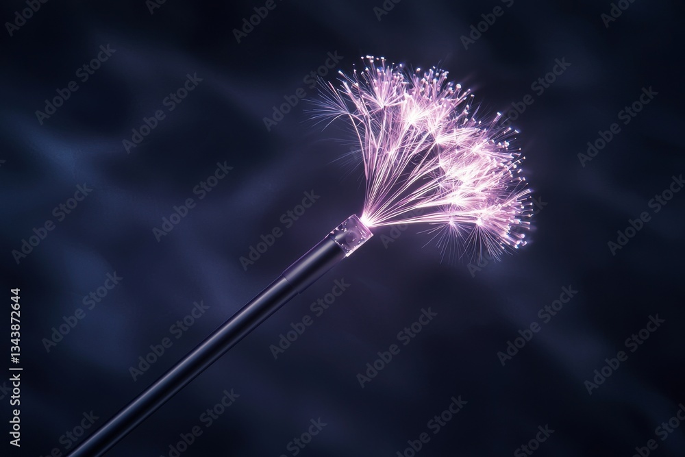 Poster fiber optic communication technology is conceptualized in a 3d render with a close-up view of the en