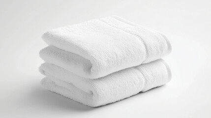 Luxury hotel towels rolled and placed elegantly on a white background, white towel on white background. 