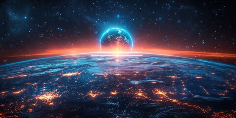 Futuristic Digital 2025 Illustration Cyberpunk Earth Technology Global Connection Economy Innovation