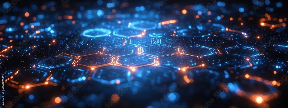 Poster futuristic digital network design cyberpunk style abstract illustration glowing blue circuit pattern