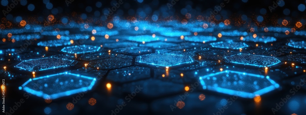 Poster futuristic digital network abstract technology illustration with glowing blue circuit patterns and c