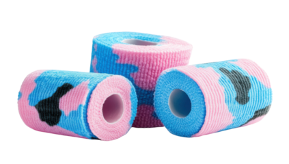 Colorful camouflage selfadhesive bandage rolls for first aid and sports injuries on transparent background Concept of protection, support, and recovery
