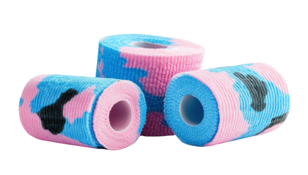 Colorful camouflage selfadhesive bandage rolls for first aid and sports injuries on transparent background Concept of protection, support, and recovery - Powered by Adobe