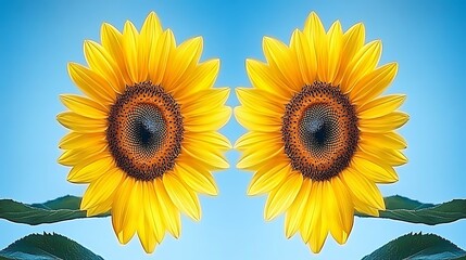 Obraz premium Two vibrant sunflowers against a bright clear blue sky background