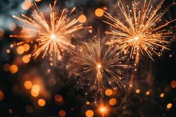 Obraz premium Spectacular Nighttime Fireworks Display with Glowing Bokeh Lights