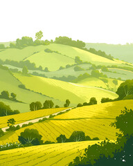 Illustration of matcha tea leaves, harvesting, processing, traditional tools, tea ceremonies, matcha beverages, desserts, and green tea plantations on a white background.