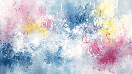 Fototapeta premium Abstract colorful painting with vibrant splashes of pink, yellow, and blue, creating a lively and energetic atmosphere
