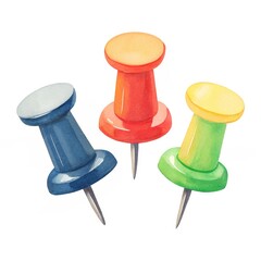 Office equipment concept, Colorful push pins in various shades arranged together.