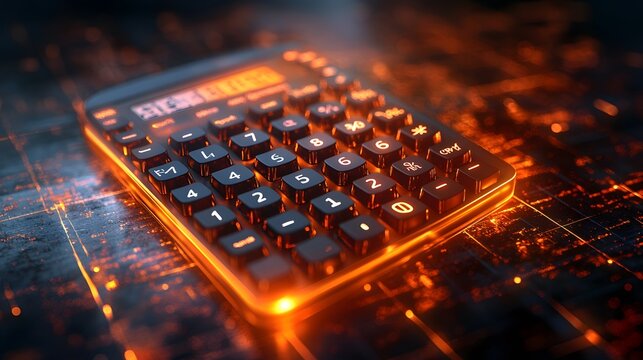 Futuristic Calculator with Digital Elements and Glowing Effects