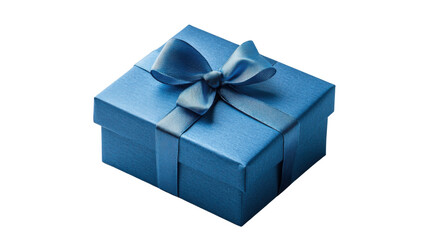 Obraz premium Elegant blue gift box with satin ribbon and bow on a transparent background Concept of celebration, surprise, and special occasion