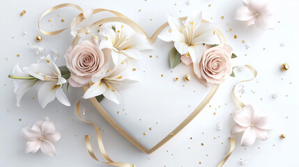 ウェディングフラワーとリボンで結婚と幸せを祝うデザイン