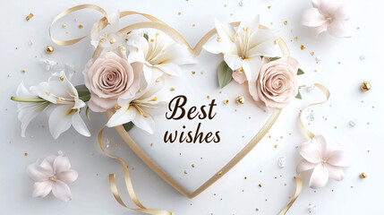 ウェディングフラワーとリボンで結婚と幸せを祝うデザイン