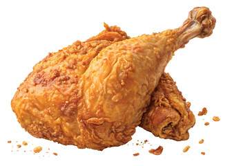 A whole golden-brown fried chicken, crispy and perfectly cooked, with a crunchy, textured skin