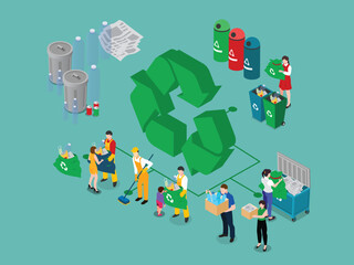 People Engaged in Recycling and Waste Management - Eco-Friendly 3d flat vector illustrations