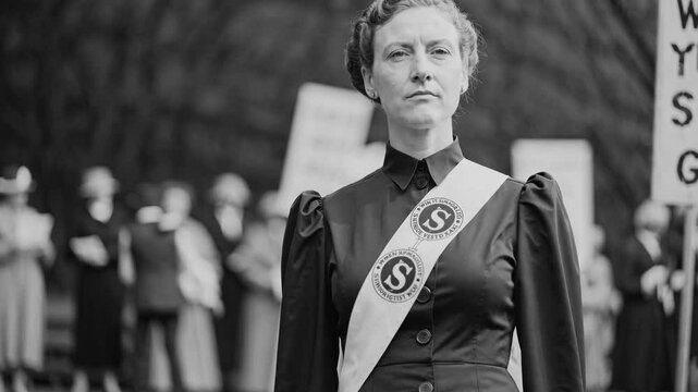A Powerful Female Suffragist from the Early 20th Century: A Resilient Woman Marching for Women's Right to Vote Amidst Historical Protests