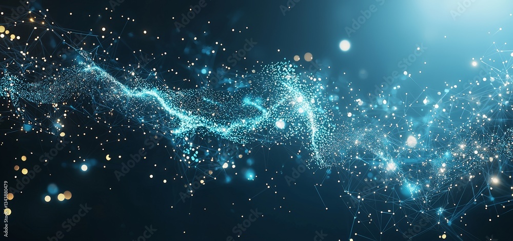 Poster modern cyber technology is depicted through a futuristic design featuring a blue digital background 