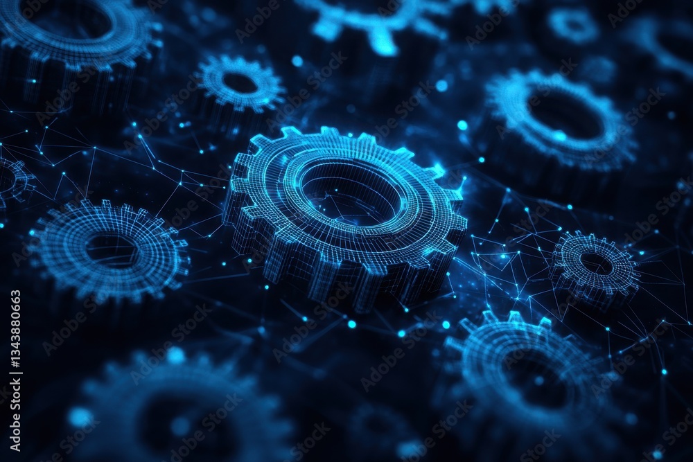 Poster abstract digital gears interconnected network technology machine learning ai
