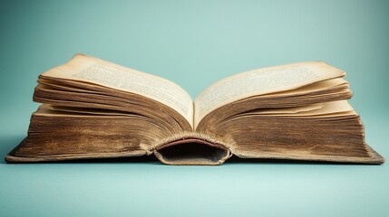 Fototapeta premium Open Antique Book on Teal Background for Reading and Education