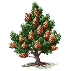 Fototapeta premium Christmas tree with pinecones and branches in a winter landscape