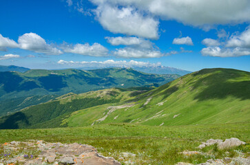 Naklejka premium Aragats and Bujakanisar mountains scenic view from Mount Teghenis (Tsaghkadzor, Armenia)