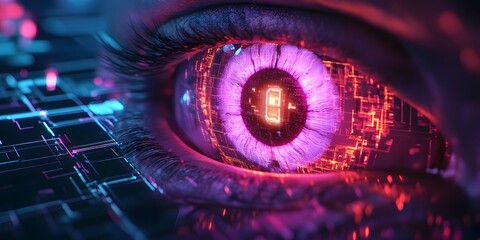 Futuristic Eye with Digital Circuitry and Neon Glow Effects