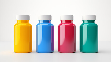 Colorful Pharmaceutical Capsules in Glass Bottles for Medical Use