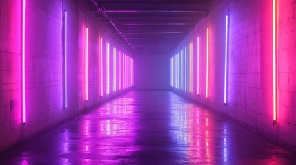 Fototapeta premium Neon Tunnel for Glowing Lights, Urban Scene.
