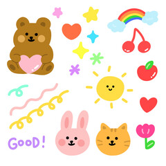 Cute Diary Decoration Stickers - Teddy Bear, Rainbow, Sunshine, Star