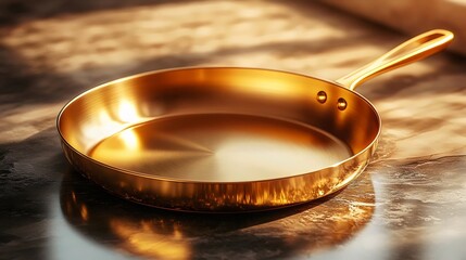 A gold pan sits on a countertop