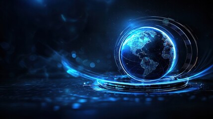 Glowing Blue Digital Globe Futuristic Technology Network Abstract Background