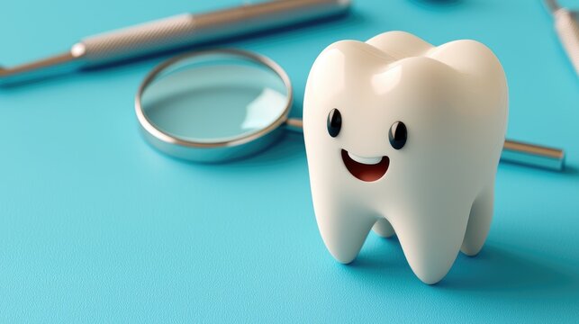 Dental health awareness event featuring a friendly tooth character in a bright clinic environment