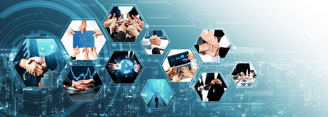 Teamwork and human resources HR management technology concept in corporate business with people...