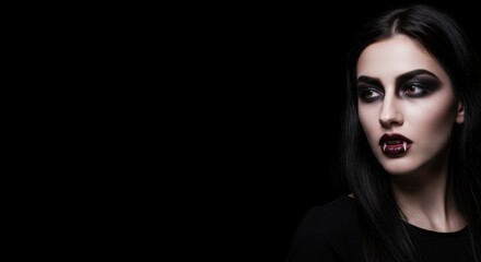 Gothic portrait of young woman with dark makeup on black background