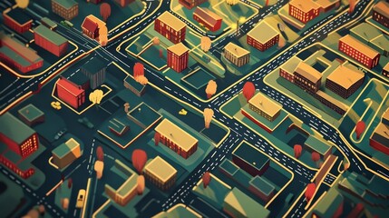 Obraz premium A city map shows different routes, including the fastest one. It's a simple, illustrated map showing streets and where to go. 