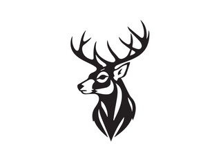 Deer head silhouette on white background. Illustration of deer head with horns. Deer logo design. 