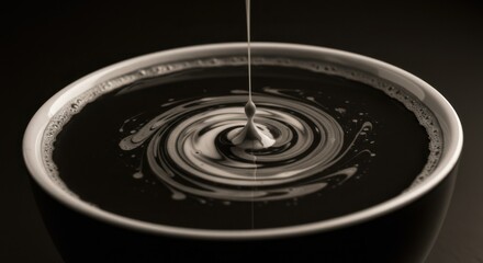 Pouring Cream Into Dark Liquid Creates Swirls in a Black Bowl