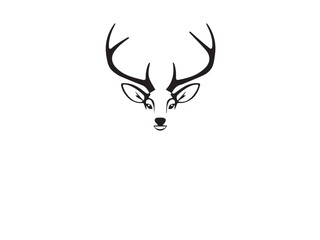 Deer head silhouette on white background. Illustration of deer head with horns. Deer logo design. 