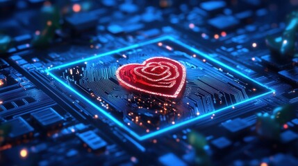 Digital Heart Glowing on Circuit Board Technology Love Valentines Day