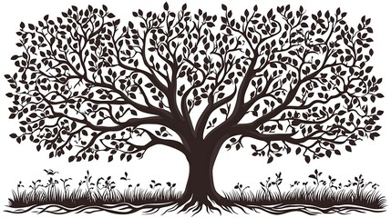 Obraz premium Silhouette of a tree with roots and leaves design