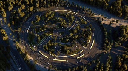 Fototapeta premium Eco-Roundabout: Aerial Sunset View.