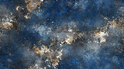  A macro shot of the canvas with blue, brown, and white paint spatter