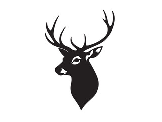 Deer head silhouette on white background. Illustration of deer head with horns. Deer logo design. 