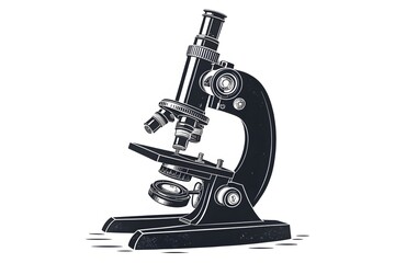 Black and White Vintage Microscope Illustration for Science Themes
