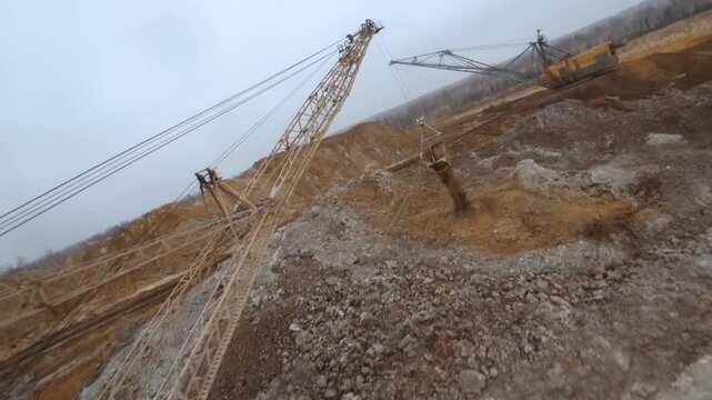 Exploring the dragline excavator at a titanium dioxide mining and processing plant captured by FPV drone
