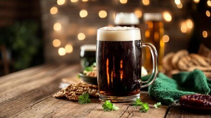 Craft beer glasses with pub food including fried chicken, french fries and side dishes. Restaurant dining experience with variety of dark, light beers. Culinary, beverage. Bar, delivery, brewery tours