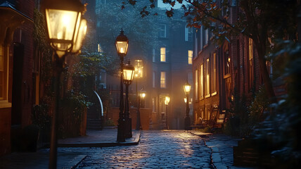 Fototapeta premium Cinematic View of a Historic City District at Sunset