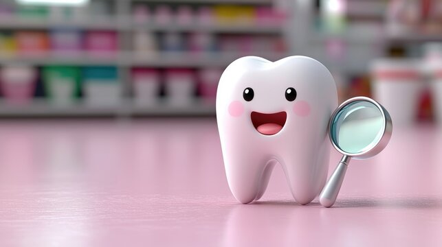 Dental health awareness event featuring friendly tooth character in a bright clinic environment promoting oral care education