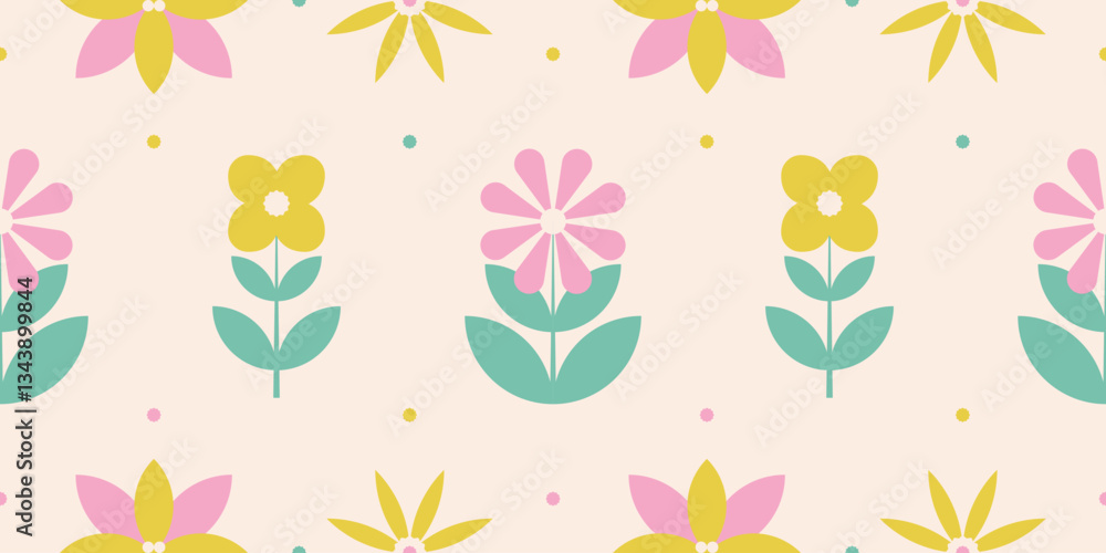 Poster flowers seamless pattern in geometric style. vector illustration in naive style.